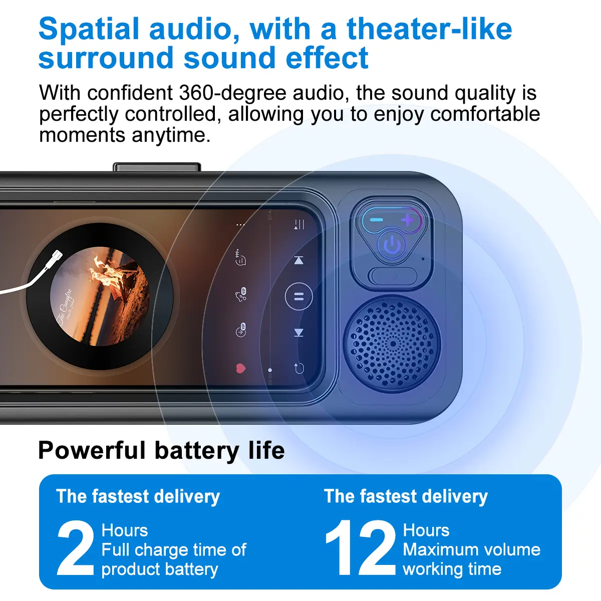 Waterproof box speaker, bathroom waterproof 360° rotating touch screen, Bluetooth speaker