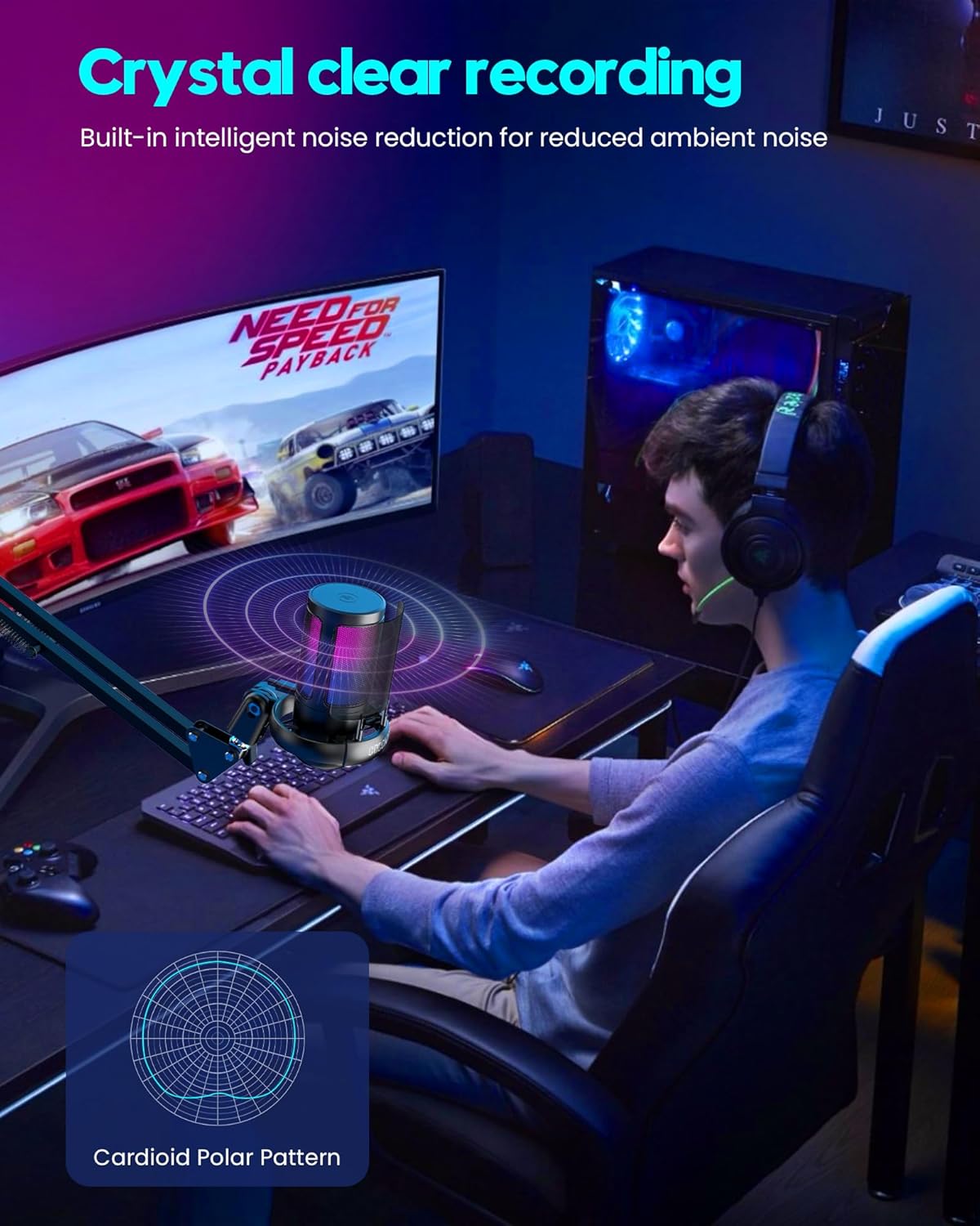 Gaming Microphone, USB PC Mic for Podcasts Videos