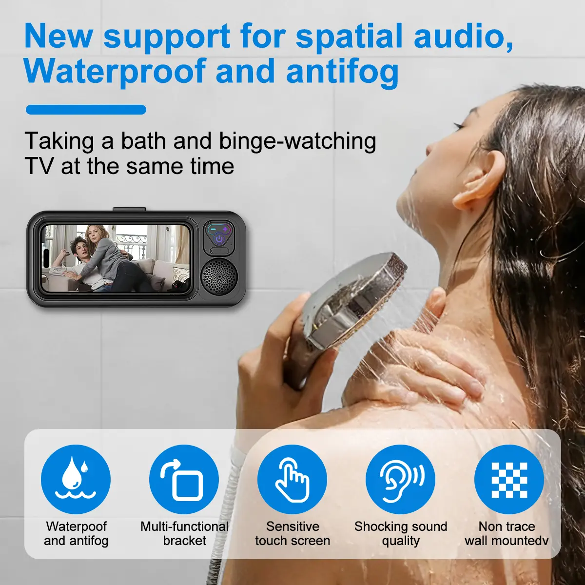 Waterproof box speaker, bathroom waterproof 360° rotating touch screen, Bluetooth speaker