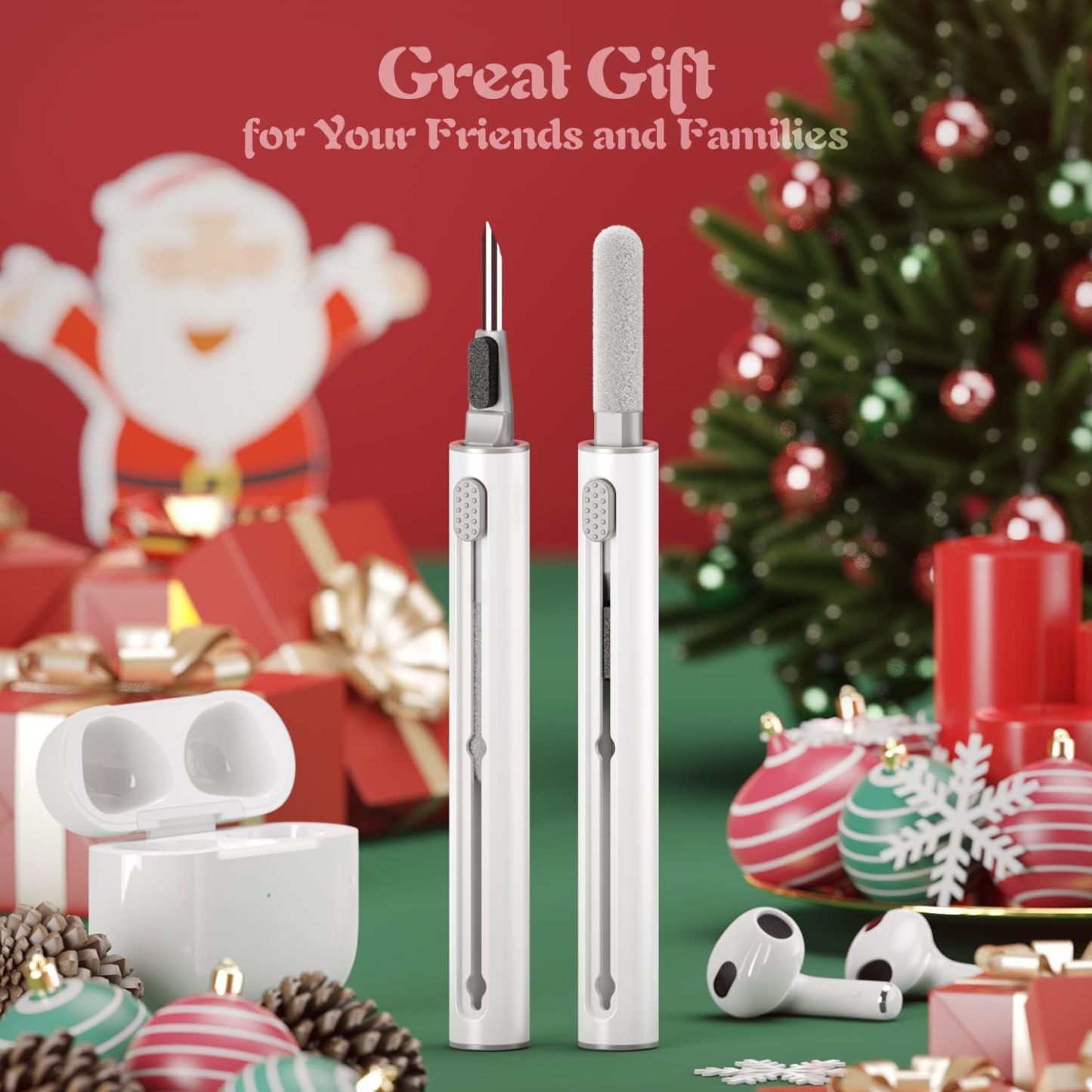 Multi-Function Cleaning Pen for AirPods Pro 1/2/3, Equipped with Soft Brush and Flocked Sponge, White Cleaning Tool for Bluetooth Earphone Cases