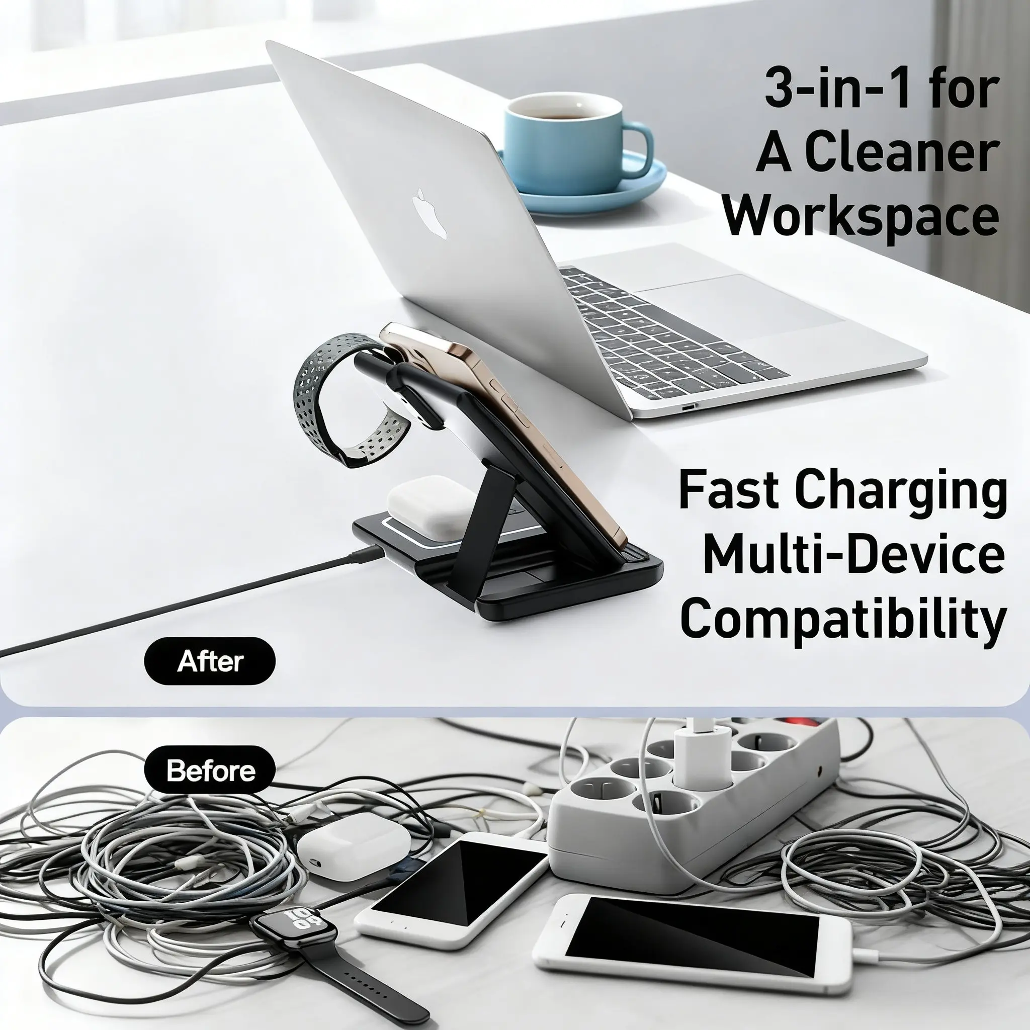 Foldable Wireless Charging Station iPhone 11-17 & Iwatch/AirPods