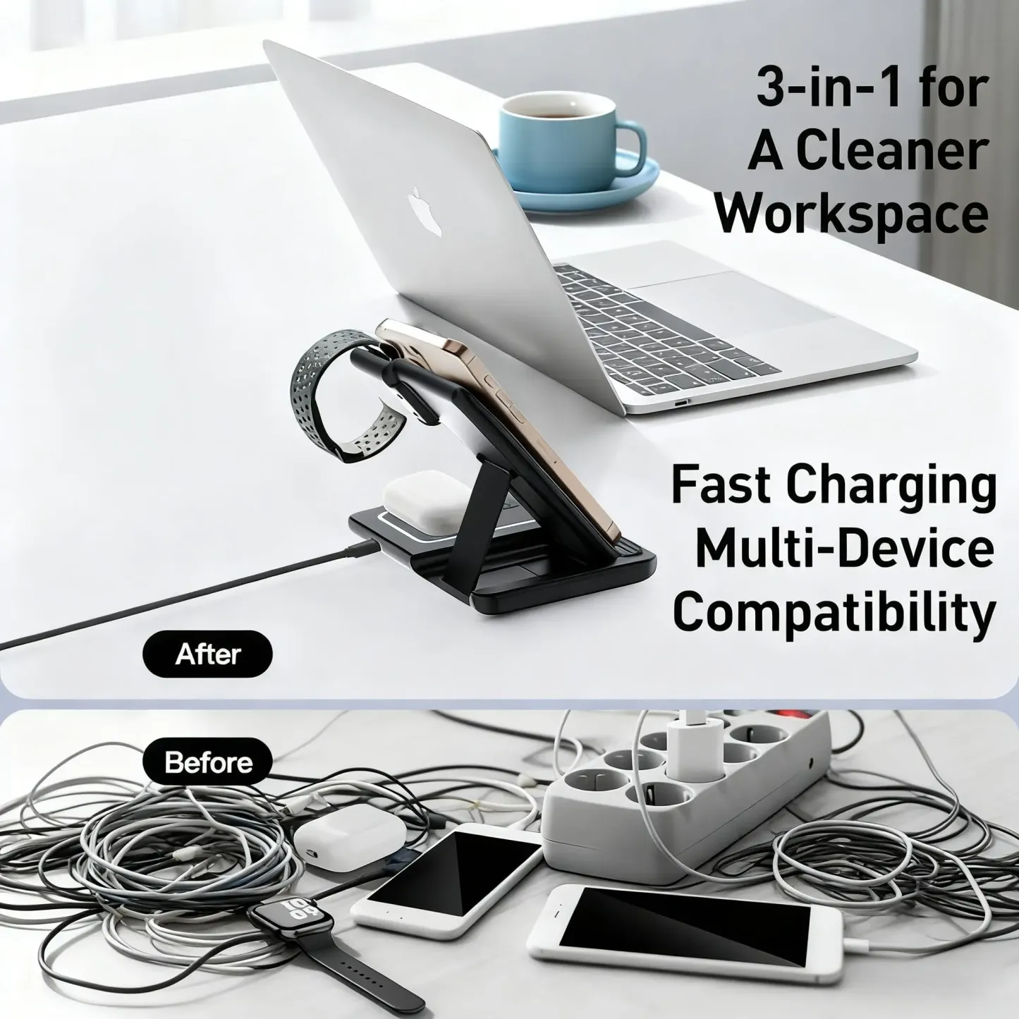Foldable Wireless Charging Station iPhone 11-17 & Iwatch/AirPods