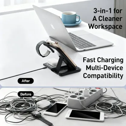 Foldable Wireless Charging Station iPhone 11-17 & Iwatch/AirPods