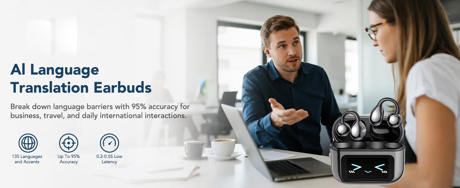 Open Ear Clip On Earbuds Color Screen Open Ear Wireless Realtime Translation-Dreamlock