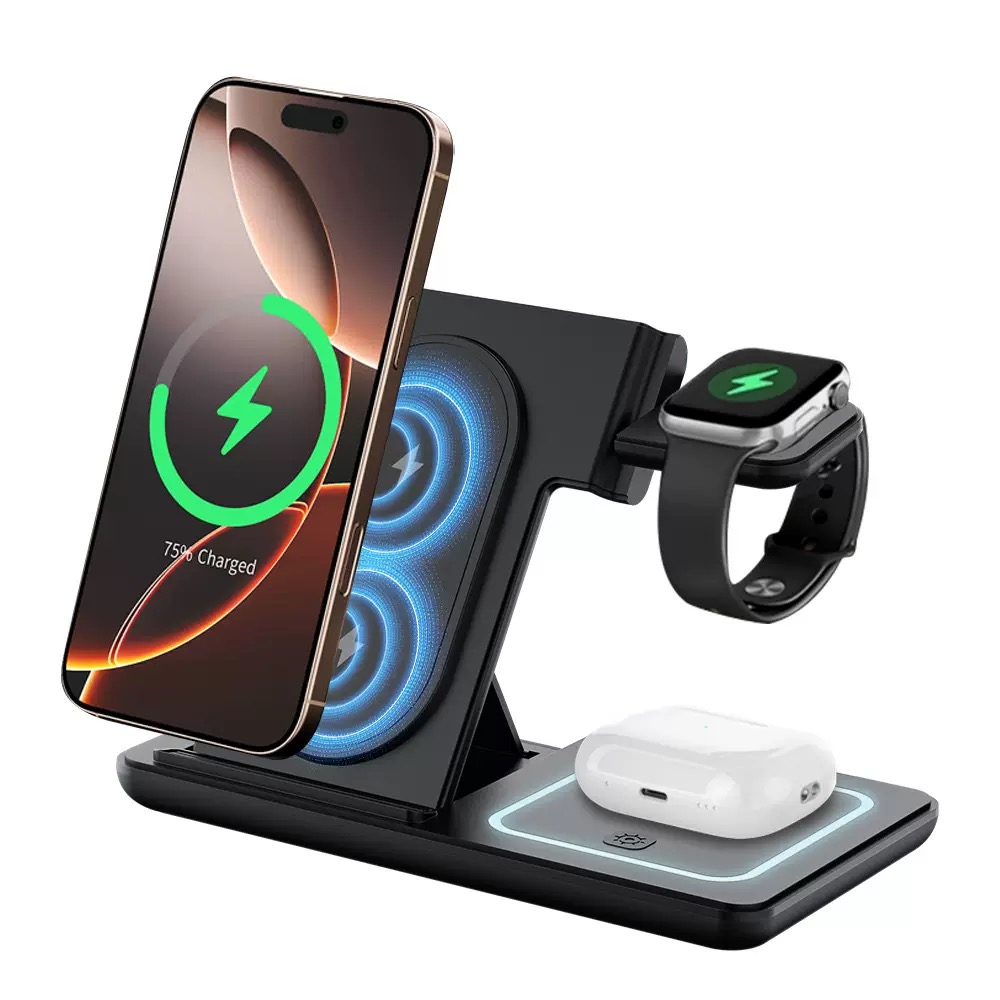 Foldable Wireless Charging Station iPhone 11-17 & Iwatch/AirPods
