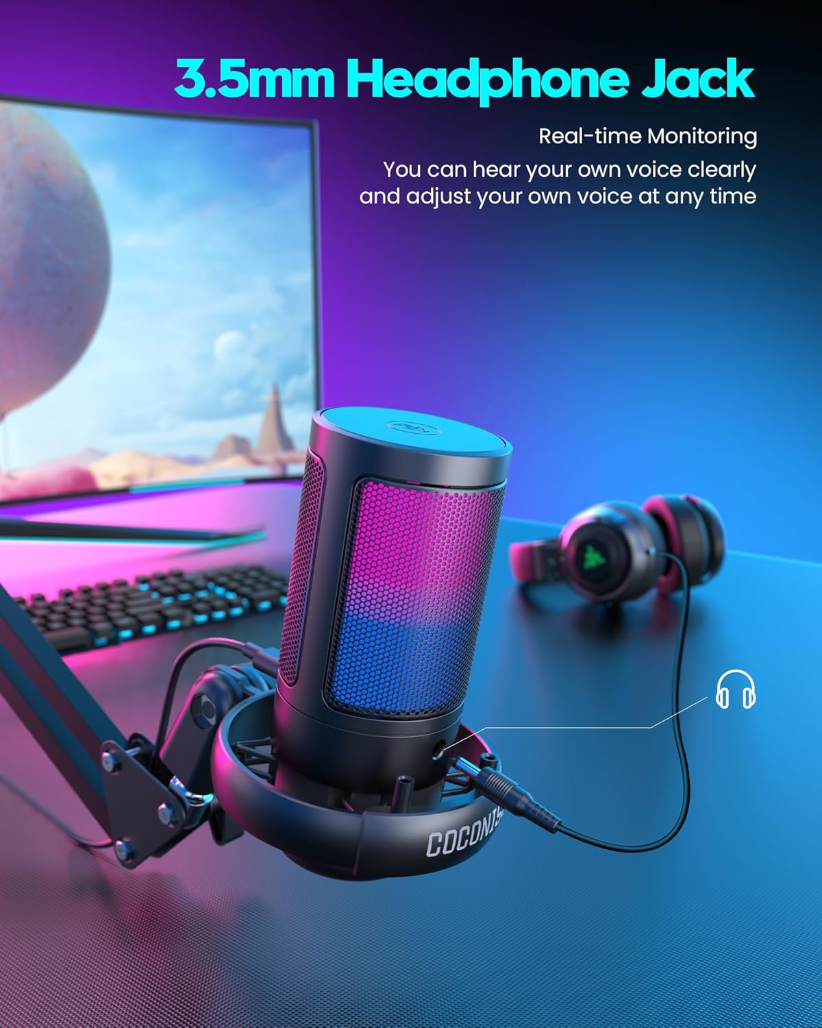 Gaming Microphone, USB PC Mic for Podcasts Videos