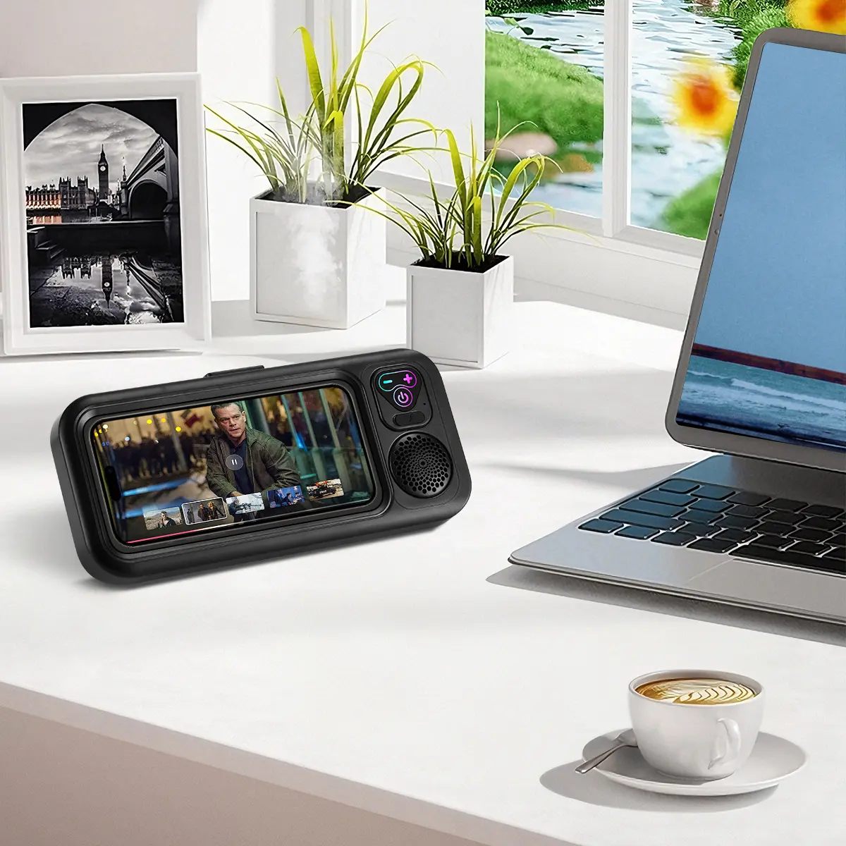 Waterproof box speaker, bathroom waterproof 360° rotating touch screen, Bluetooth speaker