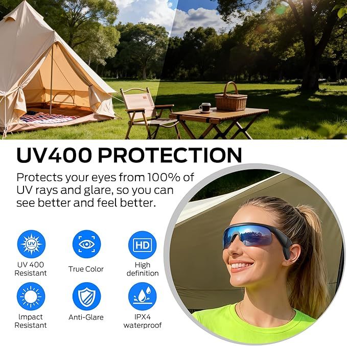 Smart Bluetooth Sport Glasses with Built-in Mic & Open-Ear Speakers, Voice Assistant, for Cycling & Running-Dreamlock