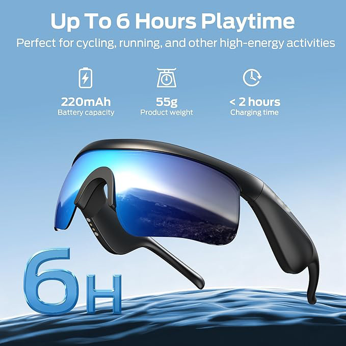 Smart Bluetooth Sport Glasses with Built-in Mic & Open-Ear Speakers, Voice Assistant, for Cycling & Running-Dreamlock