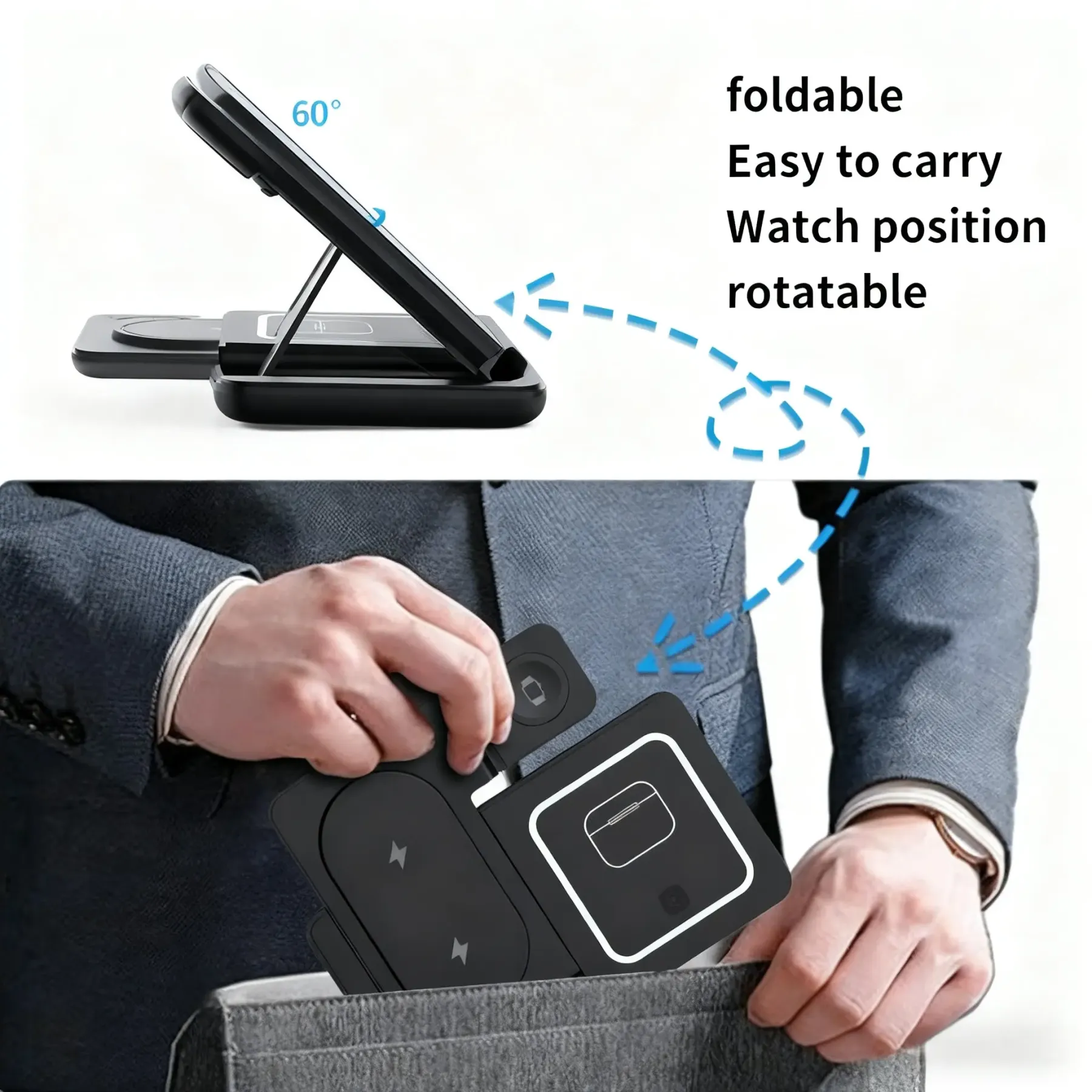 Foldable Wireless Charging Station iPhone 11-17 & Iwatch/AirPods