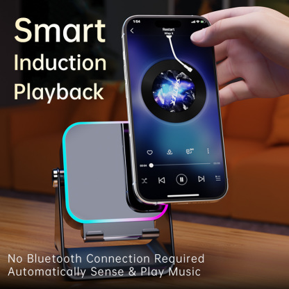 Wireless Induction & Bluetooth Speaker with Phone Stand HI-FI Stereo Sound Ambient Light Adjustable Stand-Dreamlock