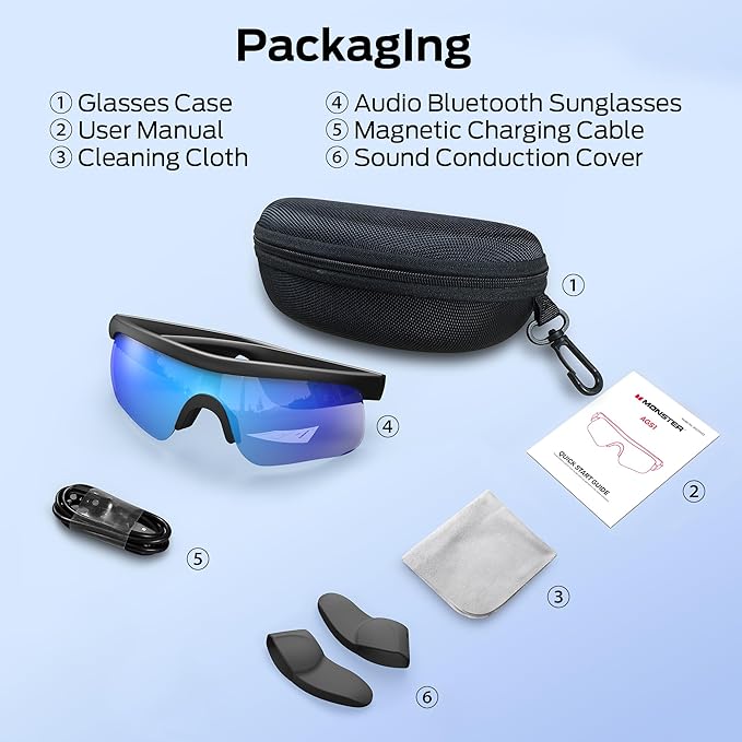 Smart Bluetooth Sport Glasses with Built-in Mic & Open-Ear Speakers, Voice Assistant, for Cycling & Running-Dreamlock