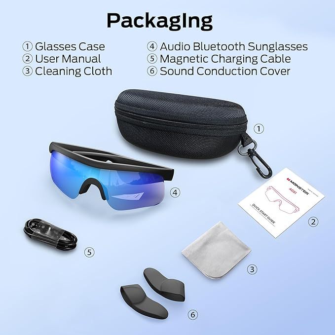 Smart Bluetooth Sport Glasses with Built-in Mic & Open-Ear Speakers, Voice Assistant, for Cycling & Running-Dreamlock