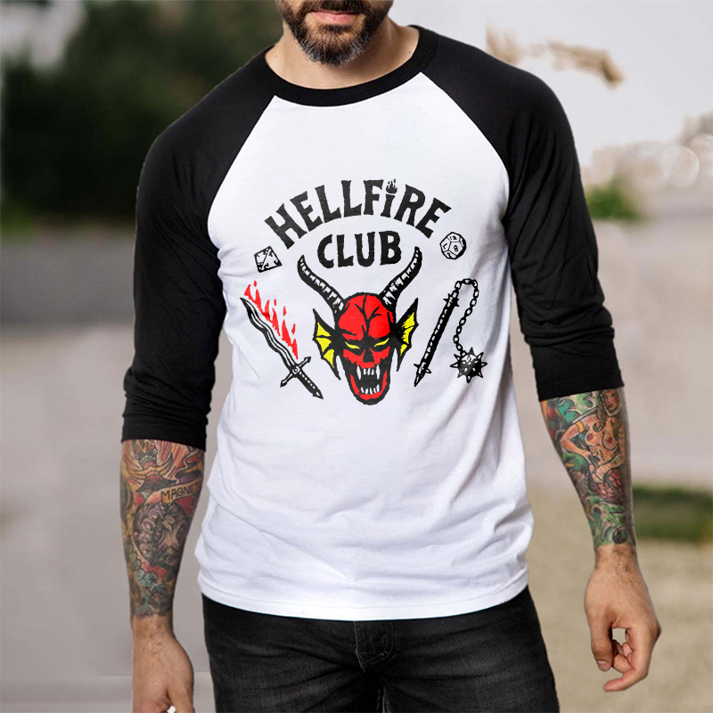 Hellfire Club Printed Color Blocked Long-Sleeve Unisex T-Shirt