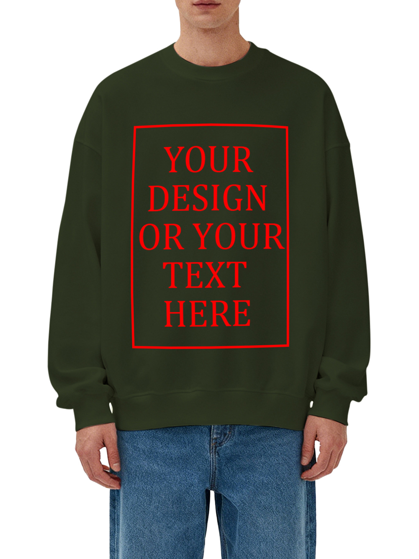 Customizable Men's Crew Neck Sweatshirt - Add your own photo/pattern/text design, machine washable crew neck sweatshirt, suitable for autumn/winter, Valentine's Day and holiday gifts, personalized sweatshirt