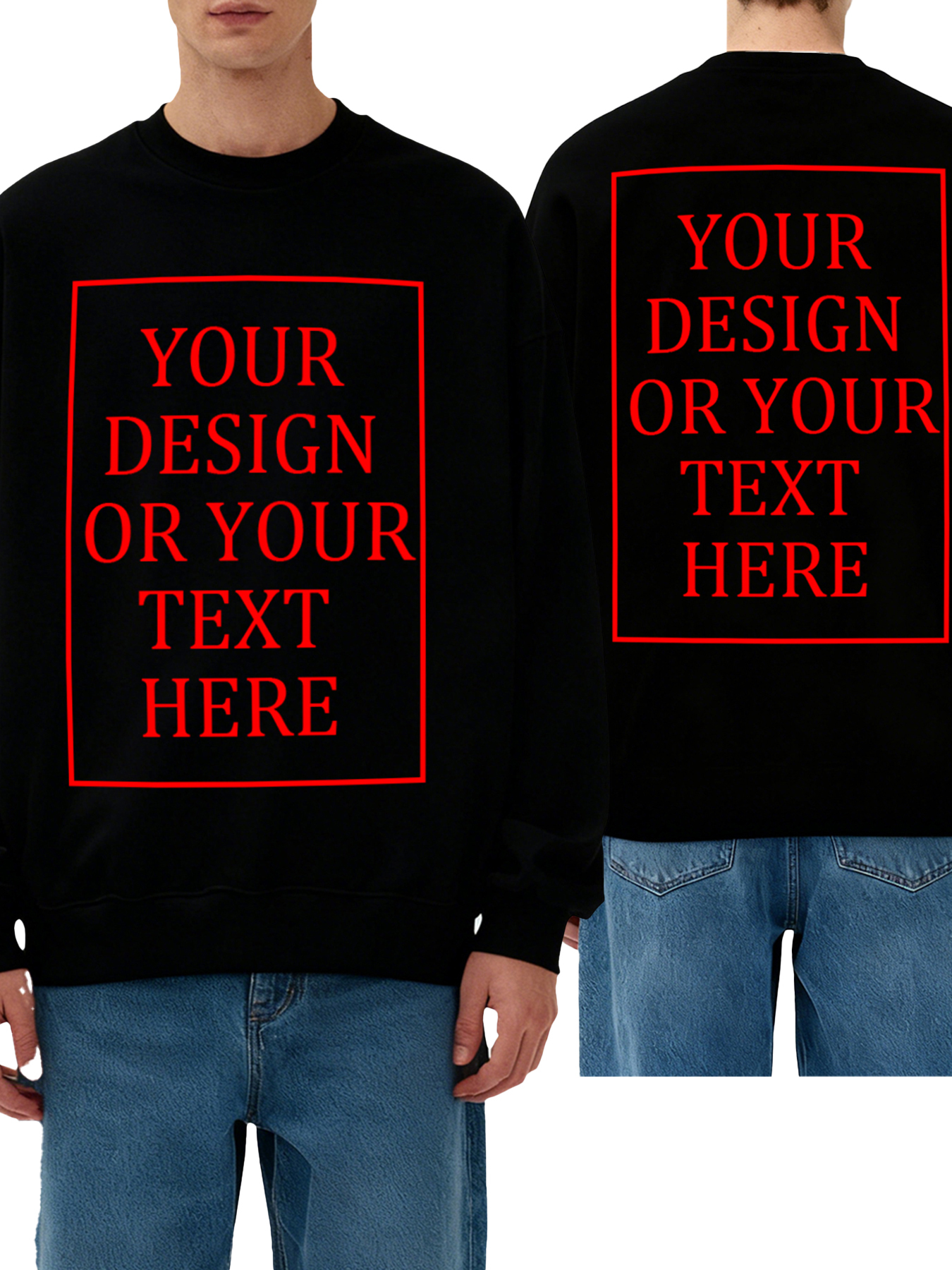 Customizable Men's Crew Neck Sweatshirt - Personalized text/photo/logo double-sided design, casual and comfortable fit, casual wear, personalized clothing | Street Style Hoodies | Machine washable, customizable hoodies