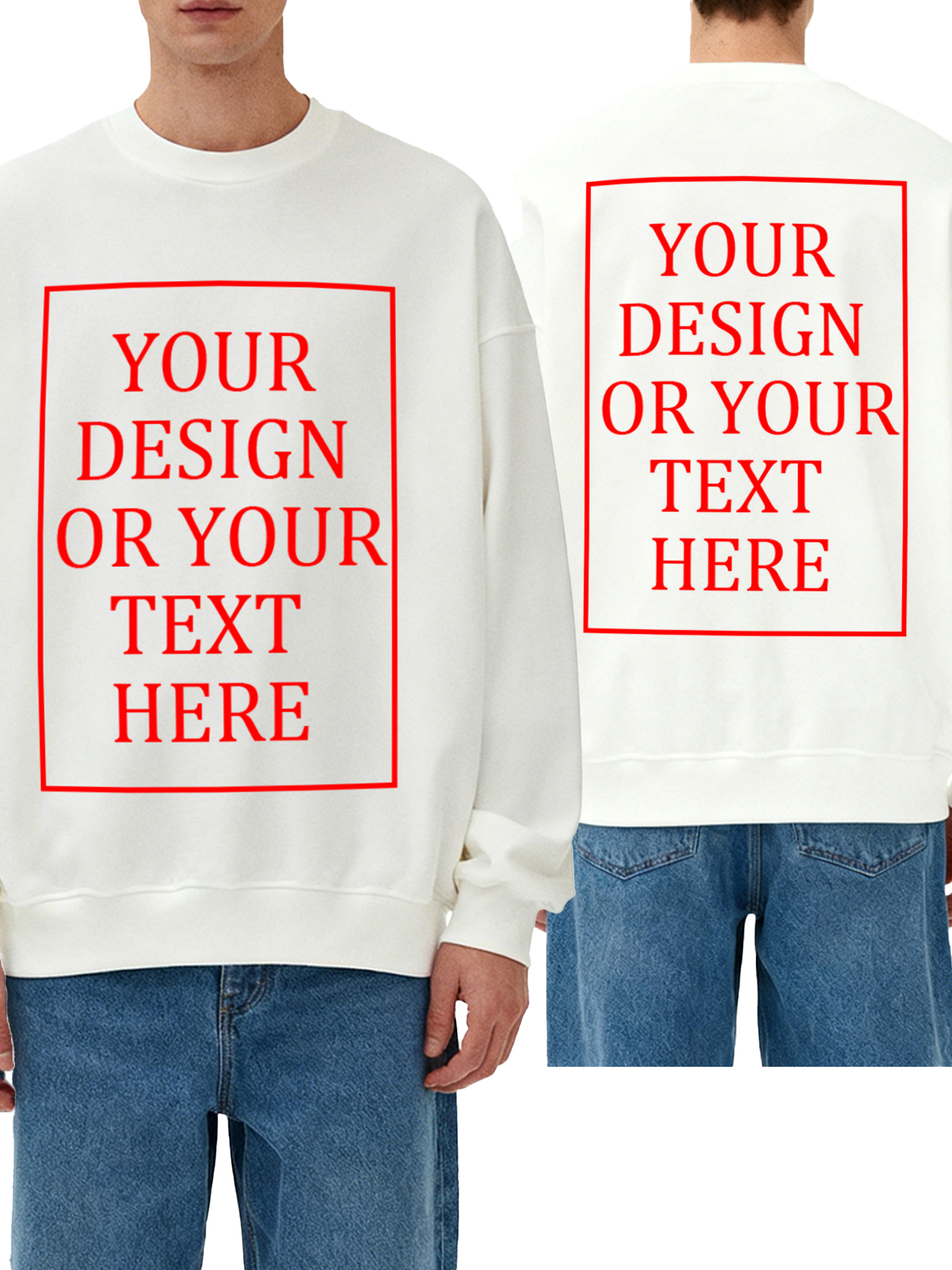 Customizable Men's Crew Neck Sweatshirt - Personalized text/photo/logo double-sided design, casual and comfortable fit, casual wear, personalized clothing | Street Style Hoodies | Machine washable, customizable hoodies
