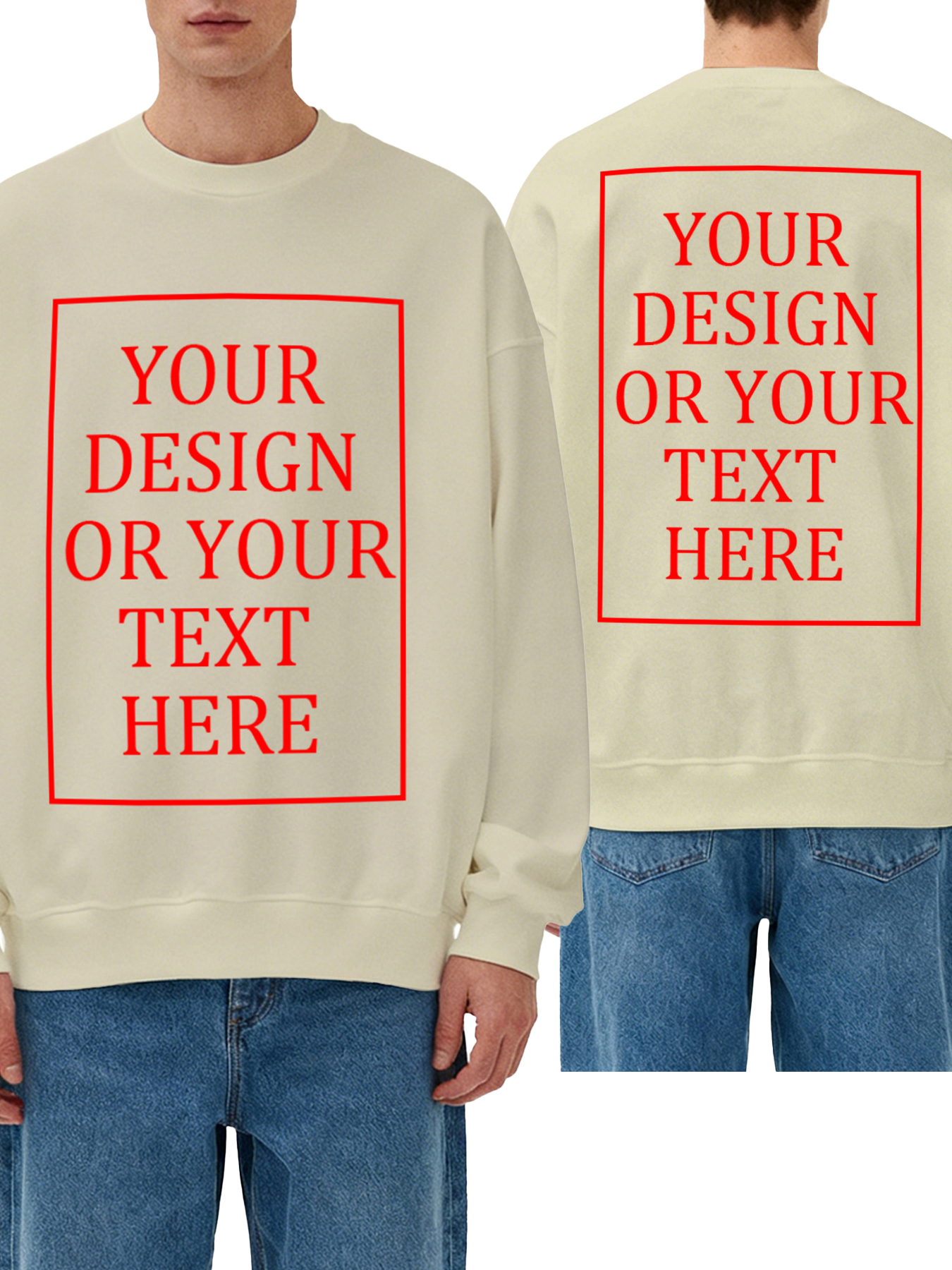 Customizable Men's Crew Neck Sweatshirt - Personalized text/photo/logo double-sided design, casual and comfortable fit, casual wear, personalized clothing | Street Style Hoodies | Machine washable, customizable hoodies