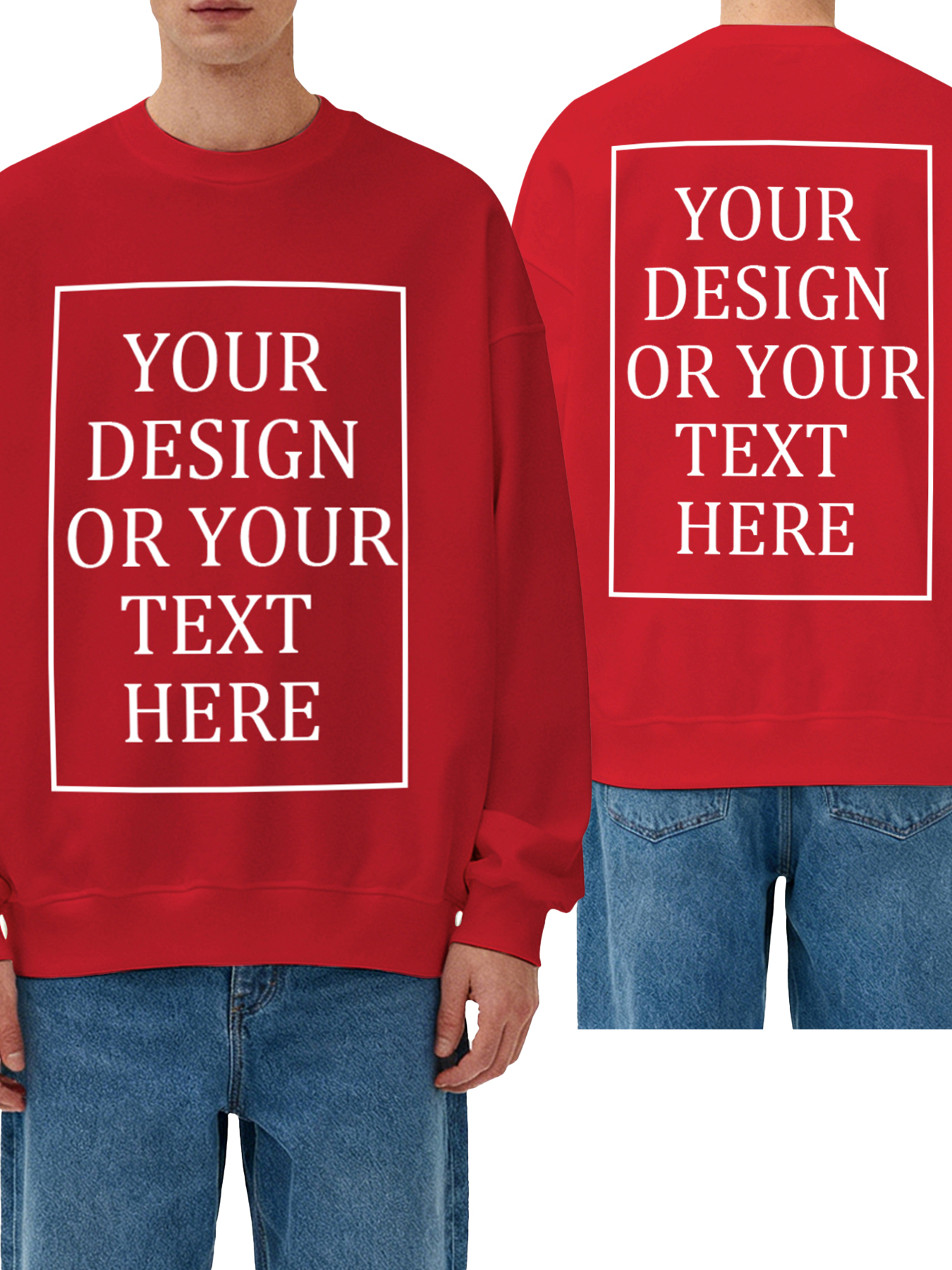 Customizable Men's Crew Neck Sweatshirt - Personalized text/photo/logo double-sided design, casual and comfortable fit, casual wear, personalized clothing | Street Style Hoodies | Machine washable, customizable hoodies