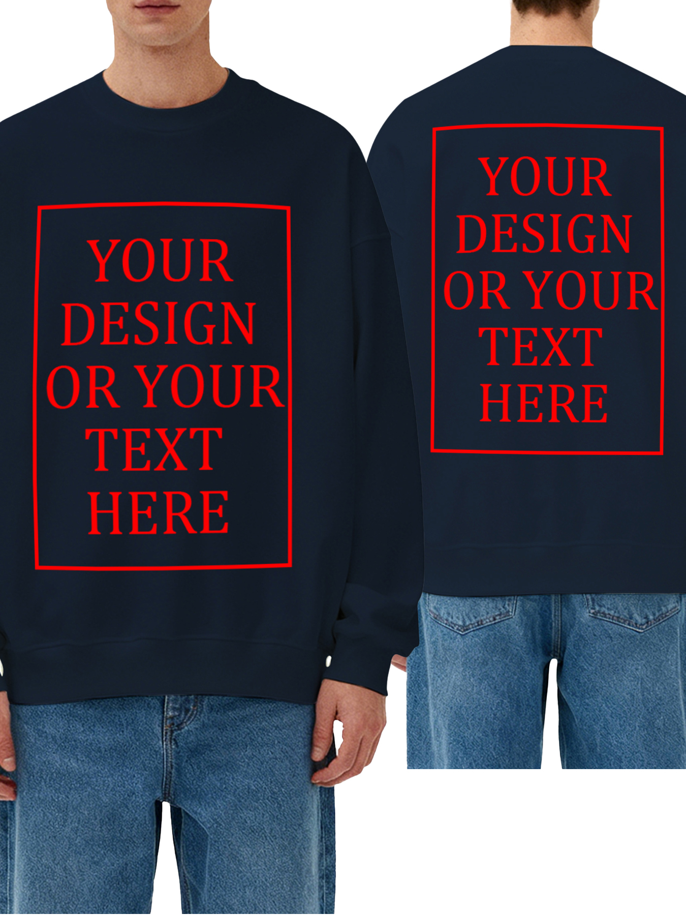 Customizable Men's Crew Neck Sweatshirt - Personalized text/photo/logo double-sided design, casual and comfortable fit, casual wear, personalized clothing | Street Style Hoodies | Machine washable, customizable hoodies