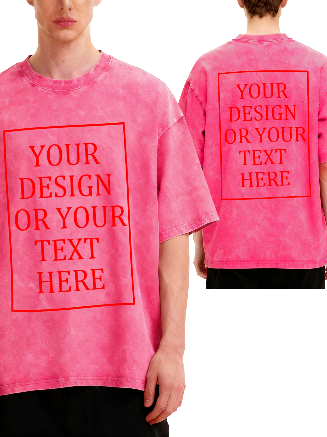 Customizable men's retro washed T-shirt - Double-sided personalized text/photo/logo design, casual and comfortable fit, casual wear, unique item | Street style washed T-shirt | Machine washable, customizable washed T-shirt