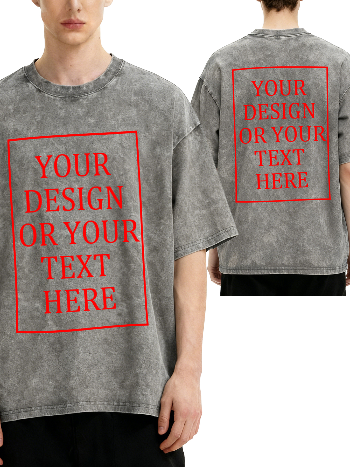 Customizable men's retro washed T-shirt - Double-sided personalized text/photo/logo design, casual and comfortable fit, casual wear, unique item | Street style washed T-shirt | Machine washable, customizable washed T-shirt