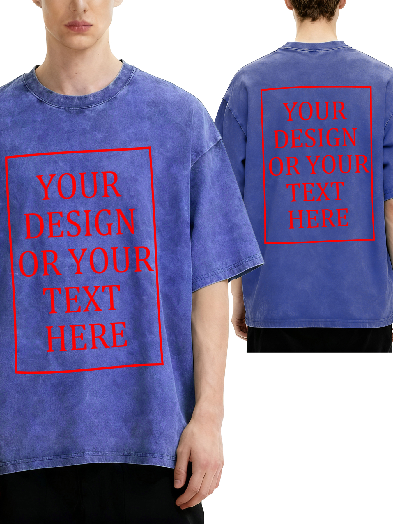 Customizable men's retro washed T-shirt - Double-sided personalized text/photo/logo design, casual and comfortable fit, casual wear, unique item | Street style washed T-shirt | Machine washable, customizable washed T-shirt