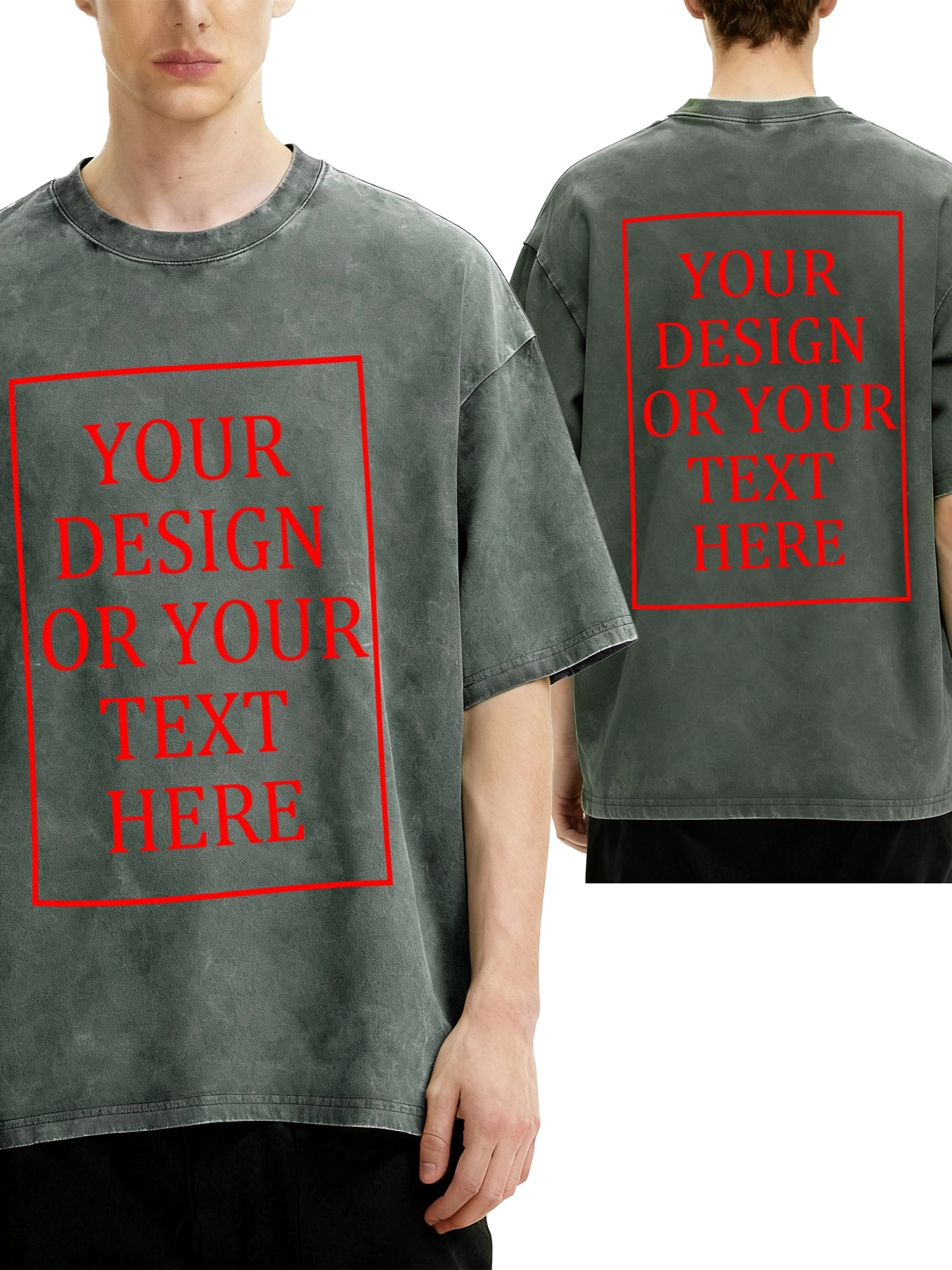 Customizable men's retro washed T-shirt - Double-sided personalized text/photo/logo design, casual and comfortable fit, casual wear, unique item | Street style washed T-shirt | Machine washable, customizable washed T-shirt