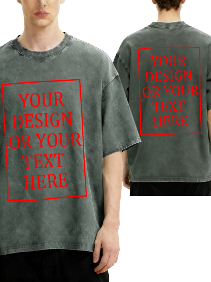 Customizable men's retro washed T-shirt - Double-sided personalized text/photo/logo design, casual and comfortable fit, casual wear, unique item | Street style washed T-shirt | Machine washable, customizable washed T-shirt