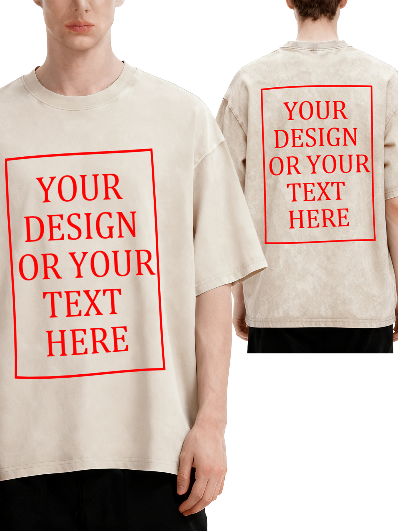 Customizable men's retro washed T-shirt - Double-sided personalized text/photo/logo design, casual and comfortable fit, casual wear, unique item | Street style washed T-shirt | Machine washable, customizable washed T-shirt