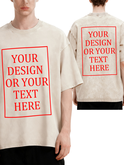 Customizable men's retro washed T-shirt - Double-sided personalized text/photo/logo design, casual and comfortable fit, casual wear, unique item | Street style washed T-shirt | Machine washable, customizable washed T-shirt