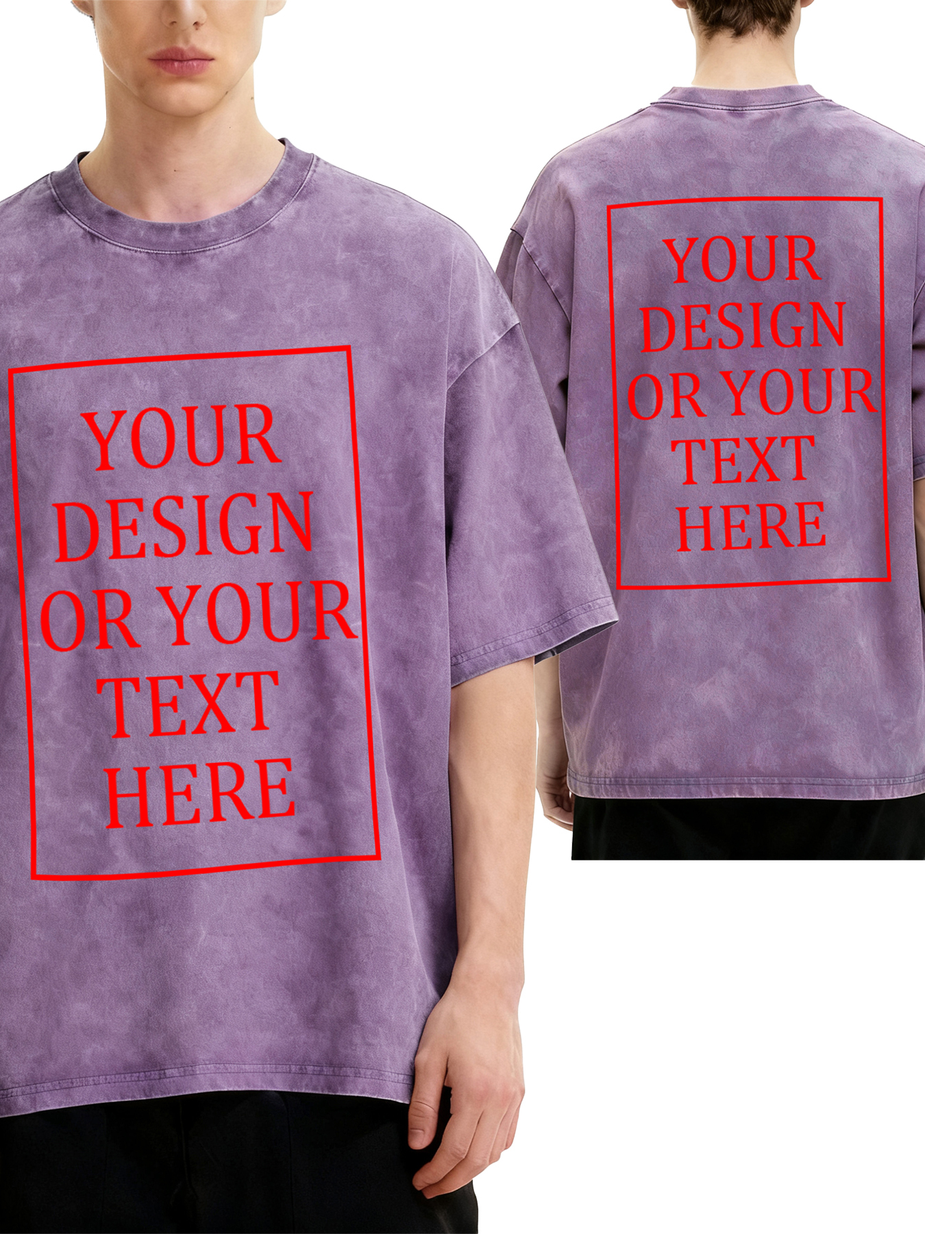 Customizable men's retro washed T-shirt - Double-sided personalized text/photo/logo design, casual and comfortable fit, casual wear, unique item | Street style washed T-shirt | Machine washable, customizable washed T-shirt