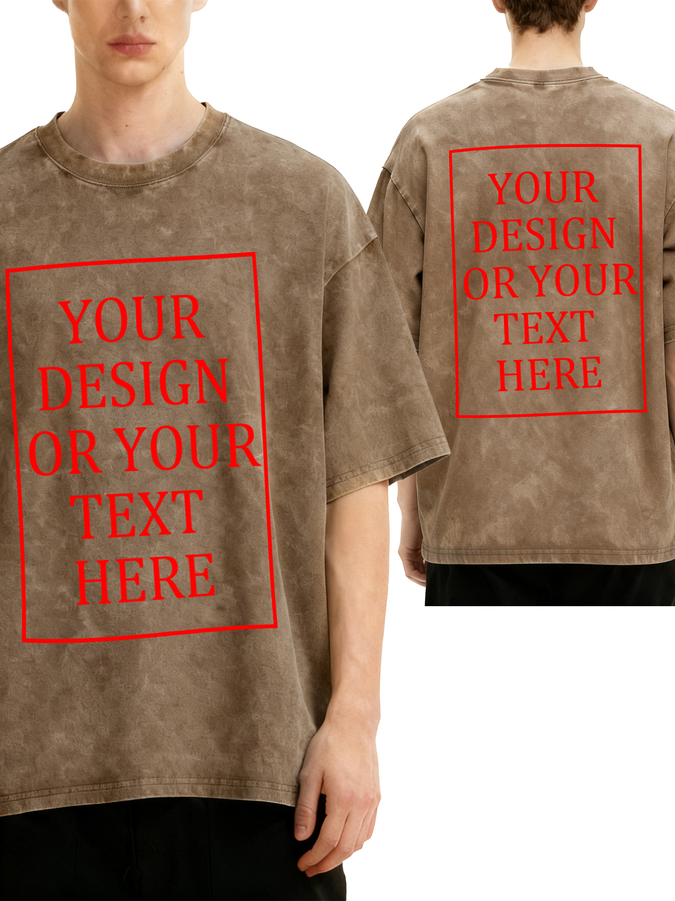 Customizable men's retro washed T-shirt - Double-sided personalized text/photo/logo design, casual and comfortable fit, casual wear, unique item | Street style washed T-shirt | Machine washable, customizable washed T-shirt