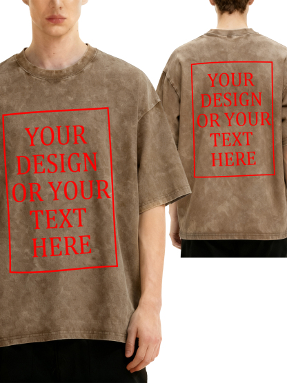 Customizable men's retro washed T-shirt - Double-sided personalized text/photo/logo design, casual and comfortable fit, casual wear, unique item | Street style washed T-shirt | Machine washable, customizable washed T-shirt