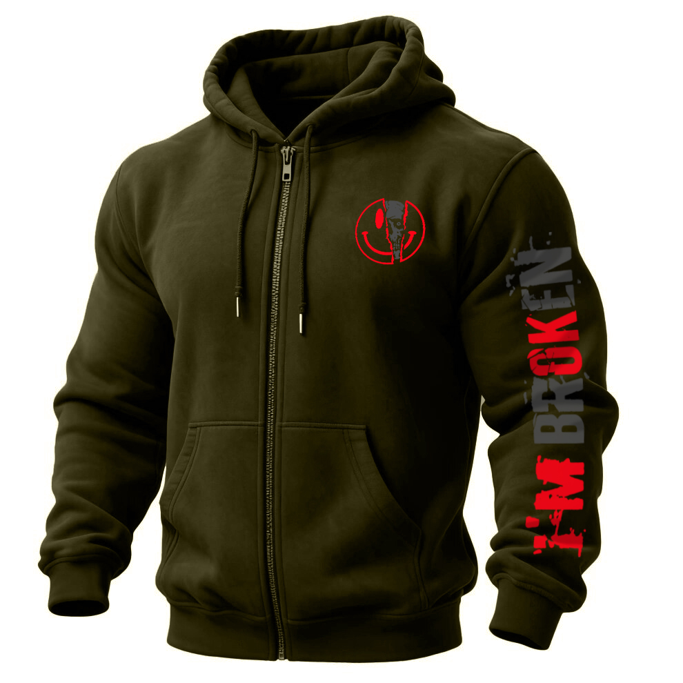 I'm Broken I'm OK Printed Zippered Hooded Fleece Cardigan