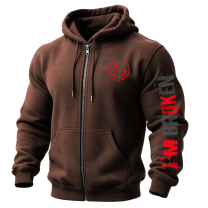 I'm Broken I'm OK Printed Zippered Hooded Fleece Cardigan