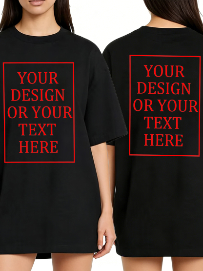 Women's Custom Short-Sleeve T-Shirt - Add Your Own Photo/Text Double-Sided Design | 100% Cotton | Machine Washable Crew Neck Short-Sleeve T-Shirt, Ideal for Company Team Building Attire, Work Shirts, and Holiday Gifts. Personalized Short-Sleeve T-Shirt.