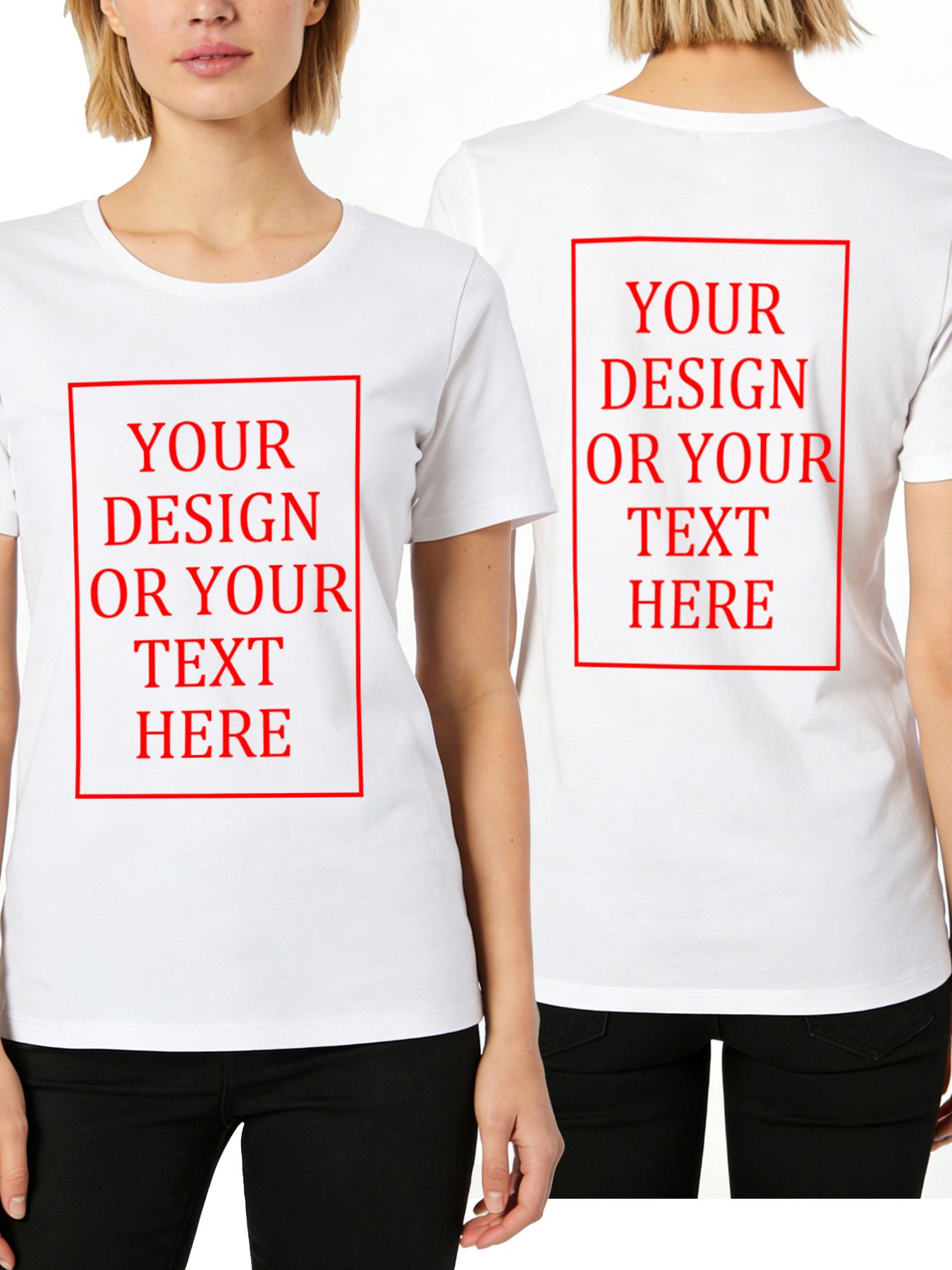 Women's Custom Short-Sleeve T-Shirt - Add Your Own Photo/Text Double-Sided Design | 100% Cotton | Machine Washable Crew Neck Short-Sleeve T-Shirt, Ideal for Company Team Building Attire, Work Shirts, and Holiday Gifts. Personalized Short-Sleeve T-Shirt.