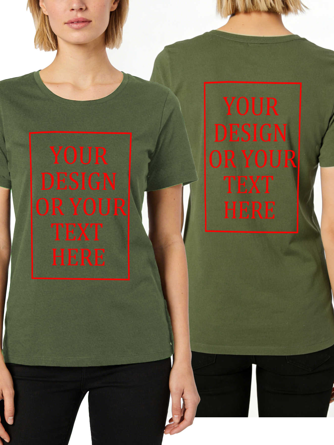 Women's Custom Short-Sleeve T-Shirt - Add Your Own Photo/Text Double-Sided Design | 100% Cotton | Machine Washable Crew Neck Short-Sleeve T-Shirt, Ideal for Company Team Building Attire, Work Shirts, and Holiday Gifts. Personalized Short-Sleeve T-Shirt.