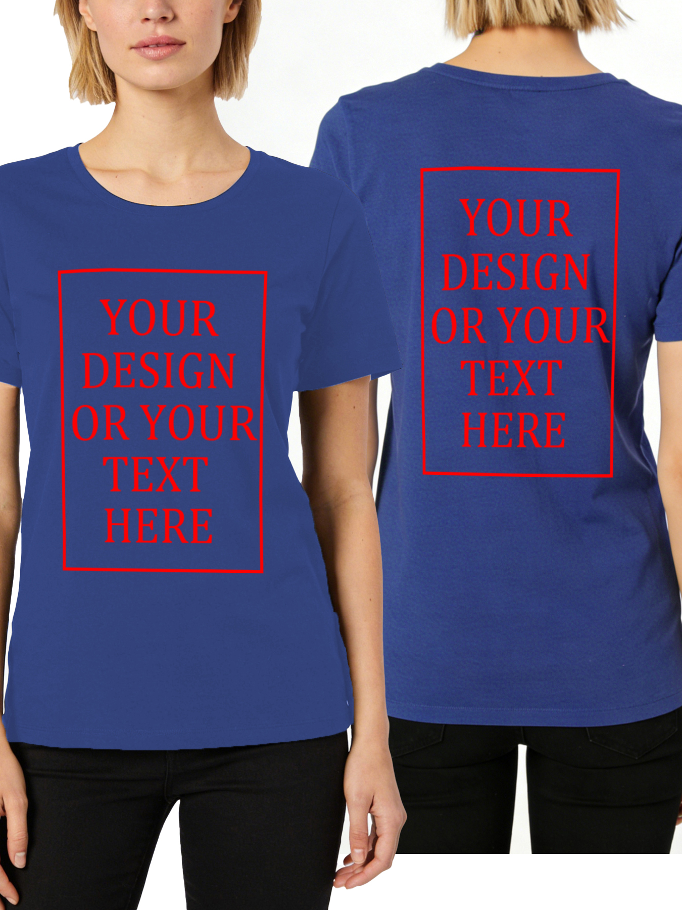 Women's Custom Short-Sleeve T-Shirt - Add Your Own Photo/Text Double-Sided Design | 100% Cotton | Machine Washable Crew Neck Short-Sleeve T-Shirt, Ideal for Company Team Building Attire, Work Shirts, and Holiday Gifts. Personalized Short-Sleeve T-Shirt.