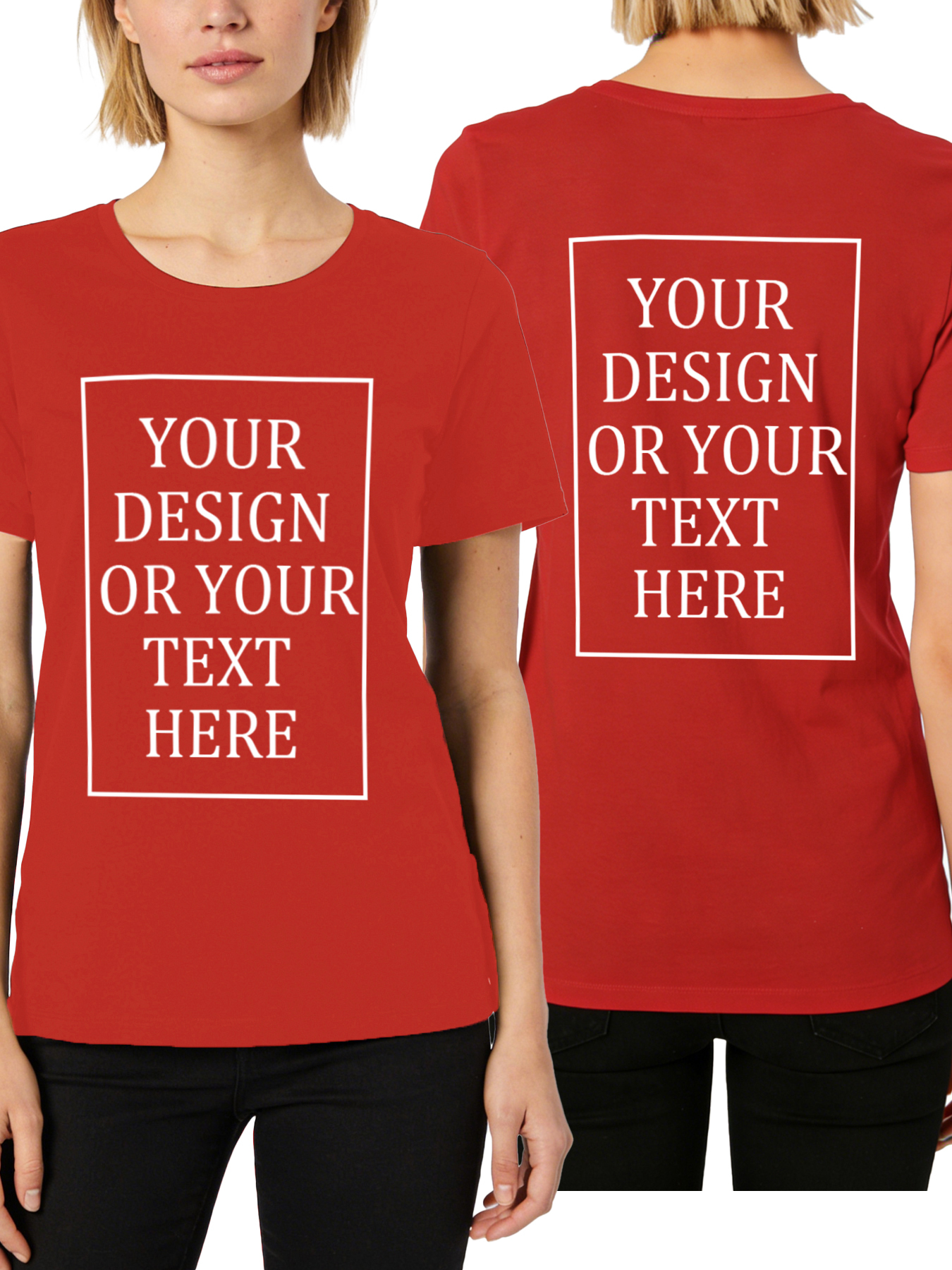 Women's Custom Short-Sleeve T-Shirt - Add Your Own Photo/Text Double-Sided Design | 100% Cotton | Machine Washable Crew Neck Short-Sleeve T-Shirt, Ideal for Company Team Building Attire, Work Shirts, and Holiday Gifts. Personalized Short-Sleeve T-Shirt.