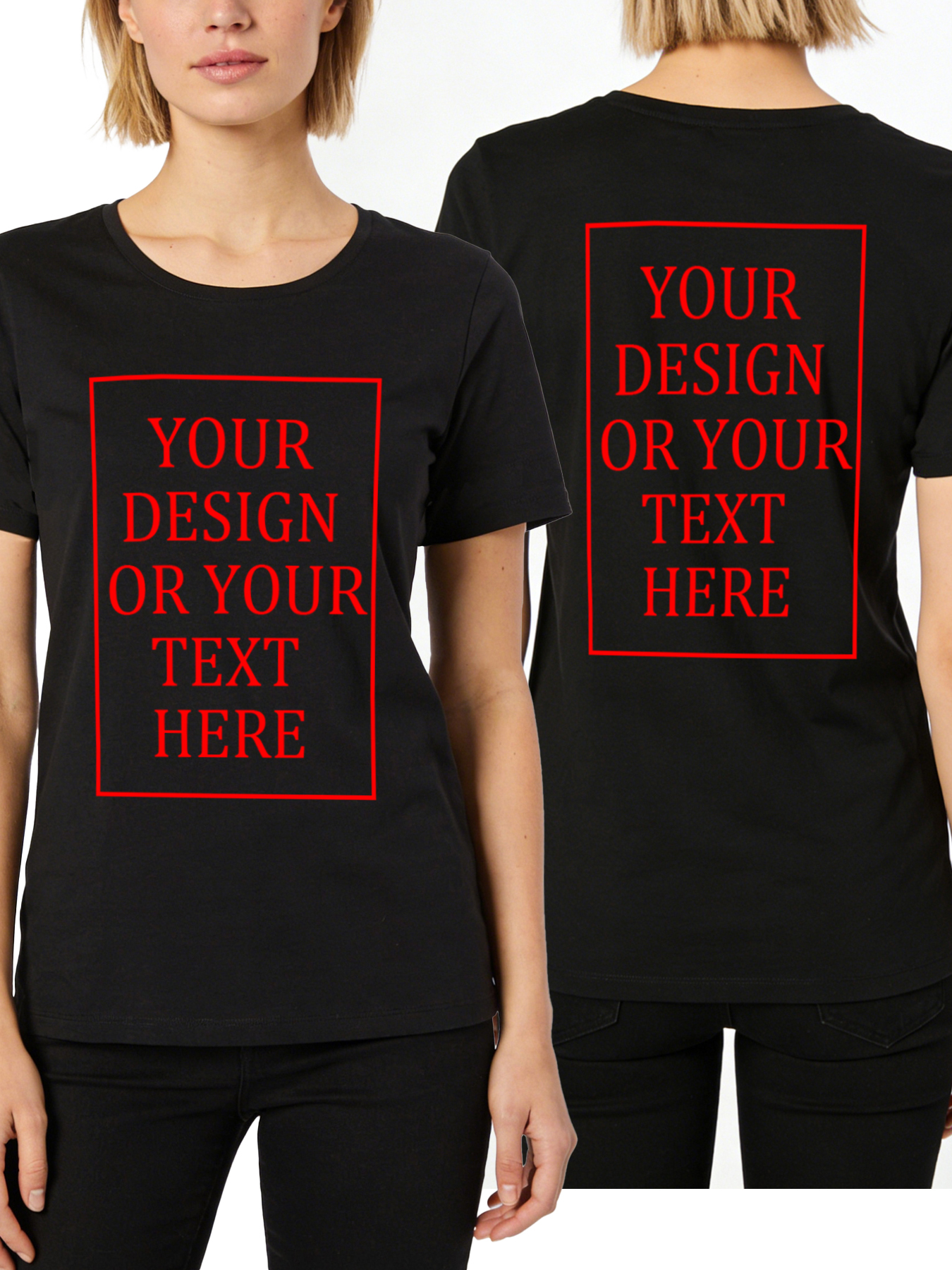 Women's Custom Short-Sleeve T-Shirt - Add Your Own Photo/Text Double-Sided Design | 100% Cotton | Machine Washable Crew Neck Short-Sleeve T-Shirt, Ideal for Company Team Building Attire, Work Shirts, and Holiday Gifts. Personalized Short-Sleeve T-Shirt.