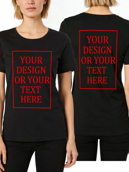 Women's Custom Short-Sleeve T-Shirt - Add Your Own Photo/Text Double-Sided Design | 100% Cotton | Machine Washable Crew Neck Short-Sleeve T-Shirt, Ideal for Company Team Building Attire, Work Shirts, and Holiday Gifts. Personalized Short-Sleeve T-Shirt.