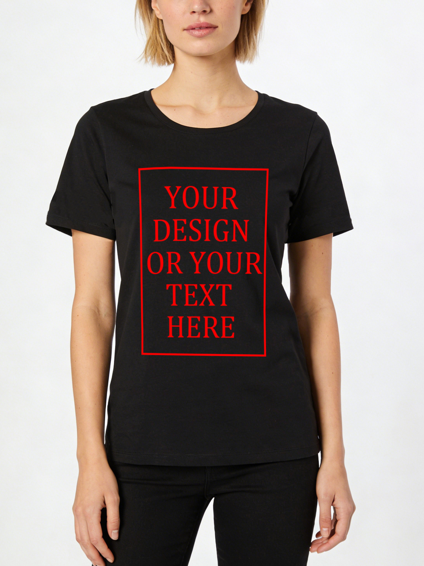 Women's Custom Short-Sleeve T-Shirt - Add Your Own Photo/Pattern/Text Design | 100% Cotton | Machine Washable Crew Neck Short-Sleeve T-Shirt, Ideal for Company Team Building Attire, Work Shirts, and Holiday Gifts. Personalized Short-Sleeve T-Shirt.