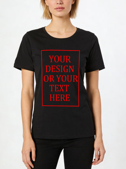 Women's Custom Short-Sleeve T-Shirt - Add Your Own Photo/Pattern/Text Design | 100% Cotton | Machine Washable Crew Neck Short-Sleeve T-Shirt, Ideal for Company Team Building Attire, Work Shirts, and Holiday Gifts. Personalized Short-Sleeve T-Shirt.