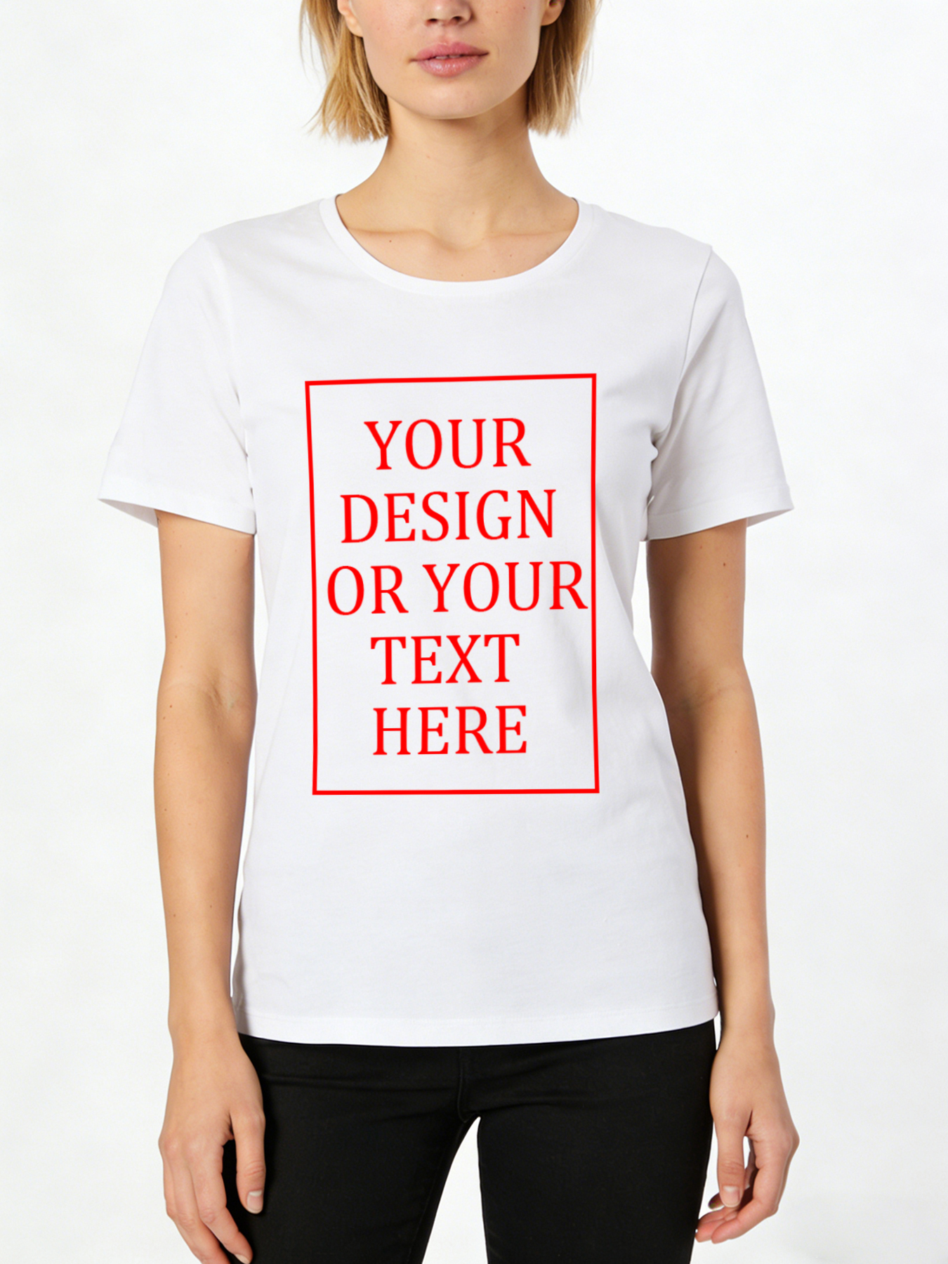 Women's Custom Short-Sleeve T-Shirt - Add Your Own Photo/Pattern/Text Design | 100% Cotton | Machine Washable Crew Neck Short-Sleeve T-Shirt, Ideal for Company Team Building Attire, Work Shirts, and Holiday Gifts. Personalized Short-Sleeve T-Shirt.