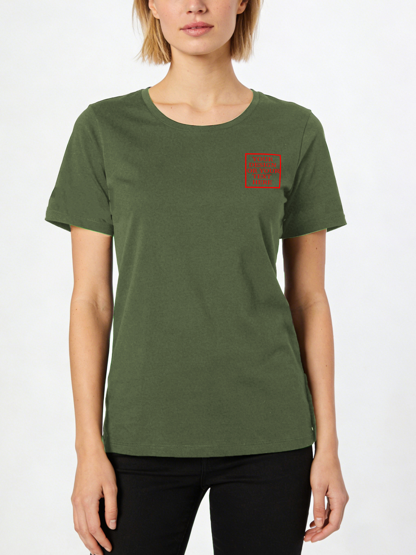 Women's Custom Short-Sleeve T-Shirt - Add Your Own Photo/Pattern/Text Design | 100% Cotton | Machine Washable Crew Neck Short-Sleeve T-Shirt, Ideal for Company Team Building Attire, Work Shirts, and Holiday Gifts. Personalized Short-Sleeve T-Shirt.