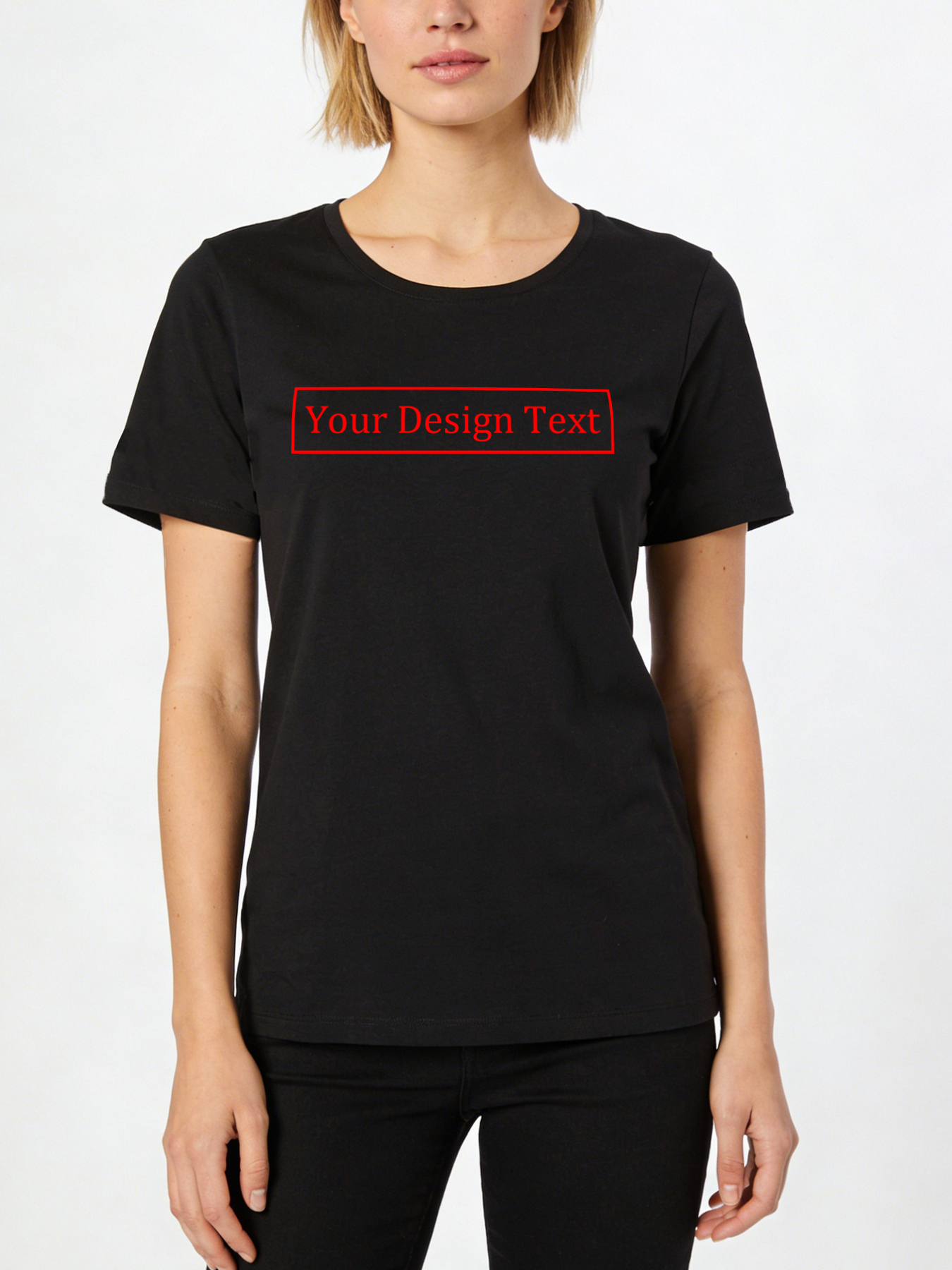 Women's Custom Short-Sleeve T-Shirt - Add Your Own Text Design | 100% Cotton | Machine Washable Crew Neck Short-Sleeve T-Shirt, Ideal for Company Team Building Attire, Work Shirts, and Holiday Gifts. Personalized Short-Sleeve T-Shirt.