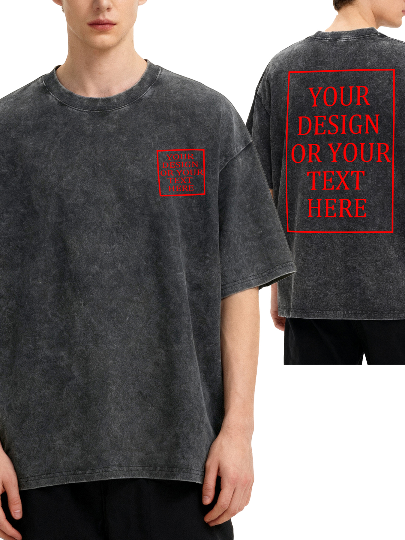 Men's Custom Retro Washed Short-Sleeve T-Shirt - Add Your Own Photo/Text Double-Sided Design