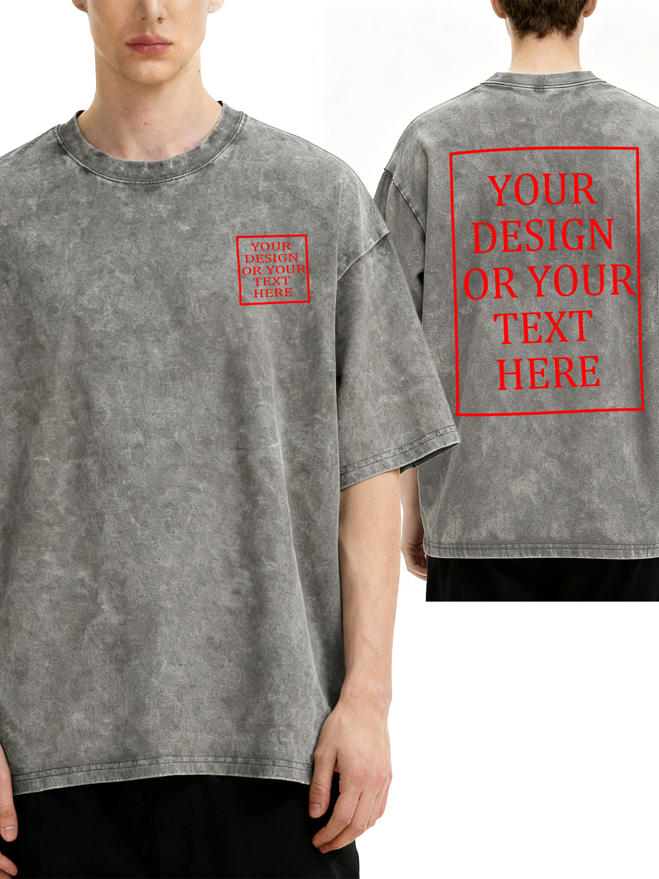 Men's Custom Retro Washed Short-Sleeve T-Shirt - Add Your Own Photo/Text Double-Sided Design